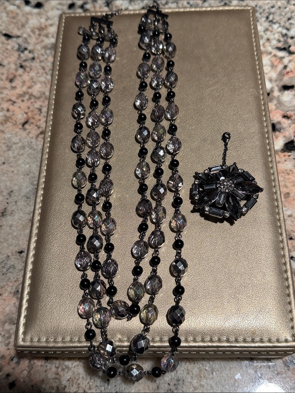 Classic Black and Smoke Bead Multi-Strand Necklace with Pendant
